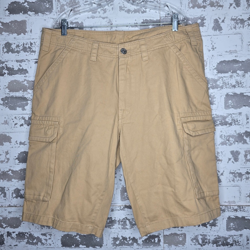 True Religion Mens Tan Khaki Cargo Shorts Horseshoe Stitching Size 36 ( Fits 38)